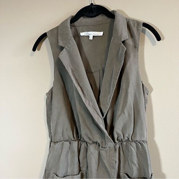 ✨ Lovers + Friends Women’s Olive Green Utility Faux Wrap Collared Dress Small - Picture 2 of 13